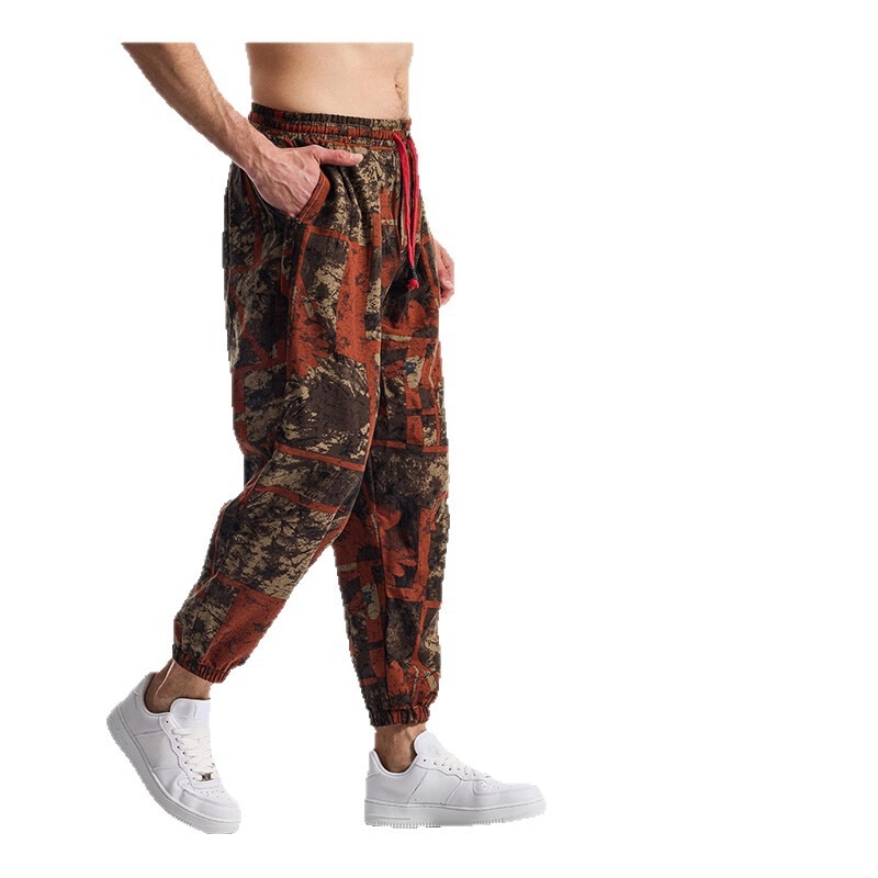 Muške slim-fit casual hlače s remenom, srednji struk, print, 85% pamuk