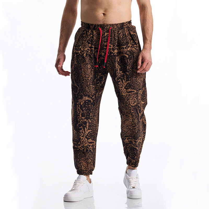 Muške slim-fit casual hlače s remenom, srednji struk, print, 85% pamuk