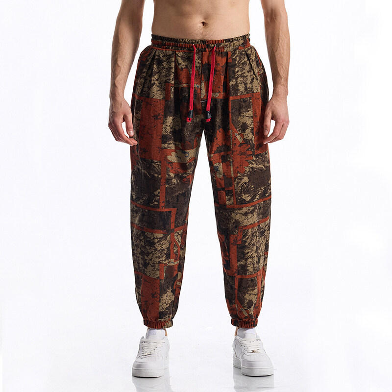 Muške slim-fit casual hlače s remenom, srednji struk, print, 85% pamuk