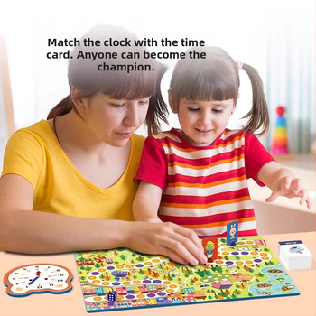 Joc de masă cu tema cursei melcului și iepurelui, învățarea orei și a timpului, joc pentru doi jucători – tată și fiu, educațional pentru copii 4–14 ani, material: hârtie.