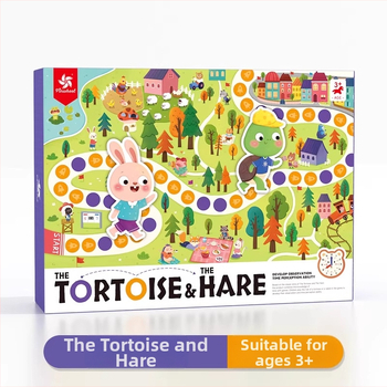 Joc de masă cu tema cursei melcului și iepurelui, învățarea orei și a timpului, joc pentru doi jucători – tată și fiu, educațional pentru copii 4–14 ani, material: hârtie.