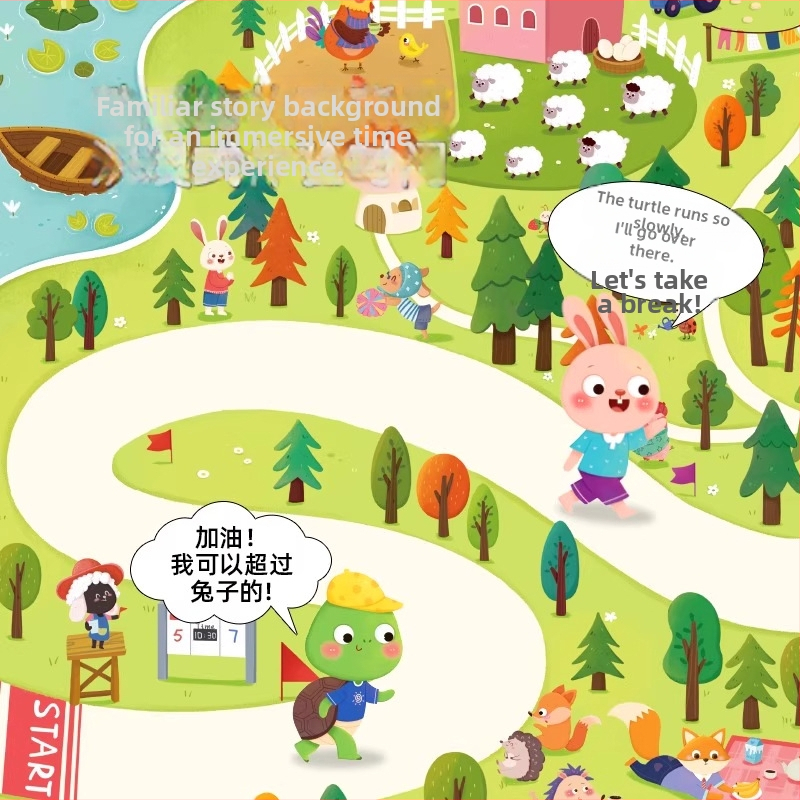 Joc de masă cu tema cursei melcului și iepurelui, învățarea orei și a timpului, joc pentru doi jucători – tată și fiu, educațional pentru copii 4–14 ani, material: hârtie.