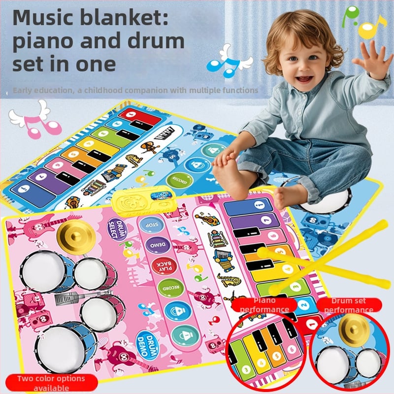 Dječja prostirka za puzanje s ugrađenim klavirom i bubnjem, glazena i plesna deka za igru roditelj-dijete, plastična, 1 cm debljine, za uzrast 0–3 godine