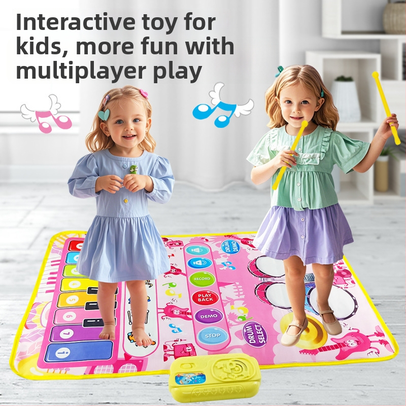 Dječja prostirka za puzanje s ugrađenim klavirom i bubnjem, glazena i plesna deka za igru roditelj-dijete, plastična, 1 cm debljine, za uzrast 0–3 godine