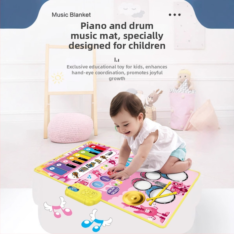 Dječja prostirka za puzanje s ugrađenim klavirom i bubnjem, glazena i plesna deka za igru roditelj-dijete, plastična, 1 cm debljine, za uzrast 0–3 godine