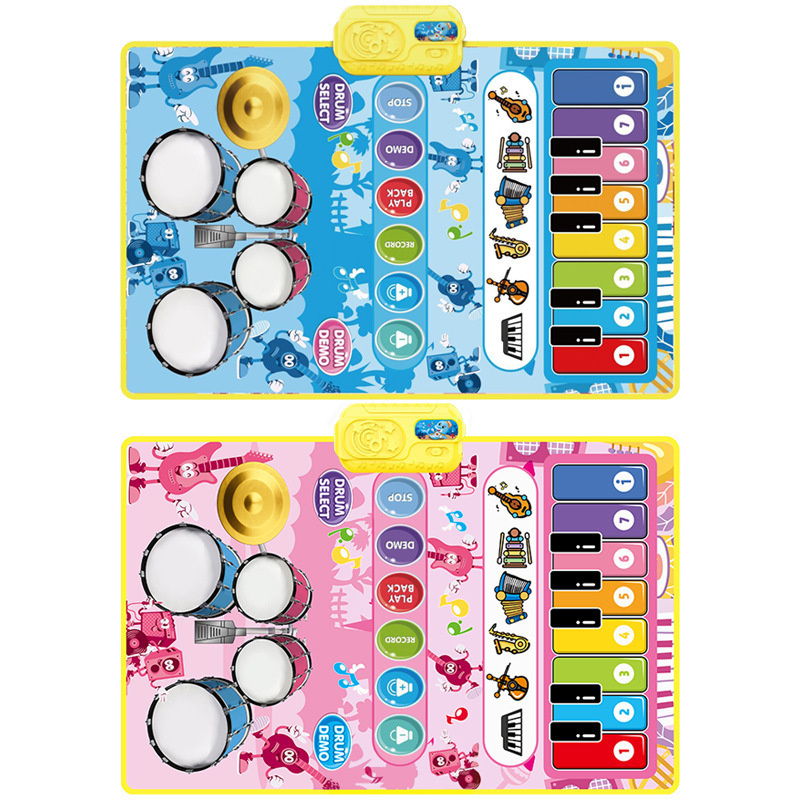 Dječja prostirka za puzanje s ugrađenim klavirom i bubnjem, glazena i plesna deka za igru roditelj-dijete, plastična, 1 cm debljine, za uzrast 0–3 godine