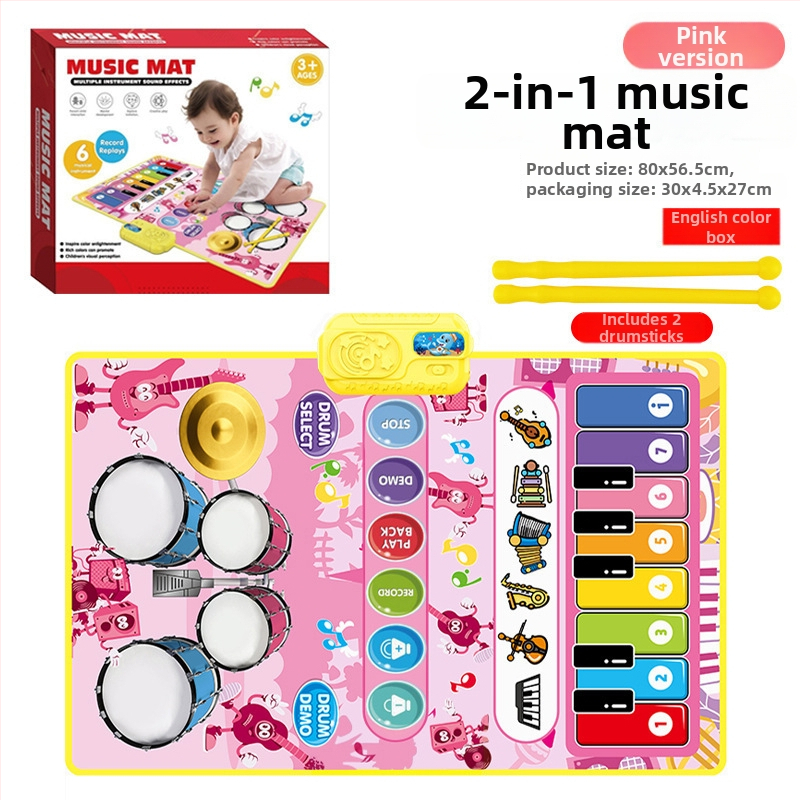 Dječja prostirka za puzanje s ugrađenim klavirom i bubnjem, glazena i plesna deka za igru roditelj-dijete, plastična, 1 cm debljine, za uzrast 0–3 godine