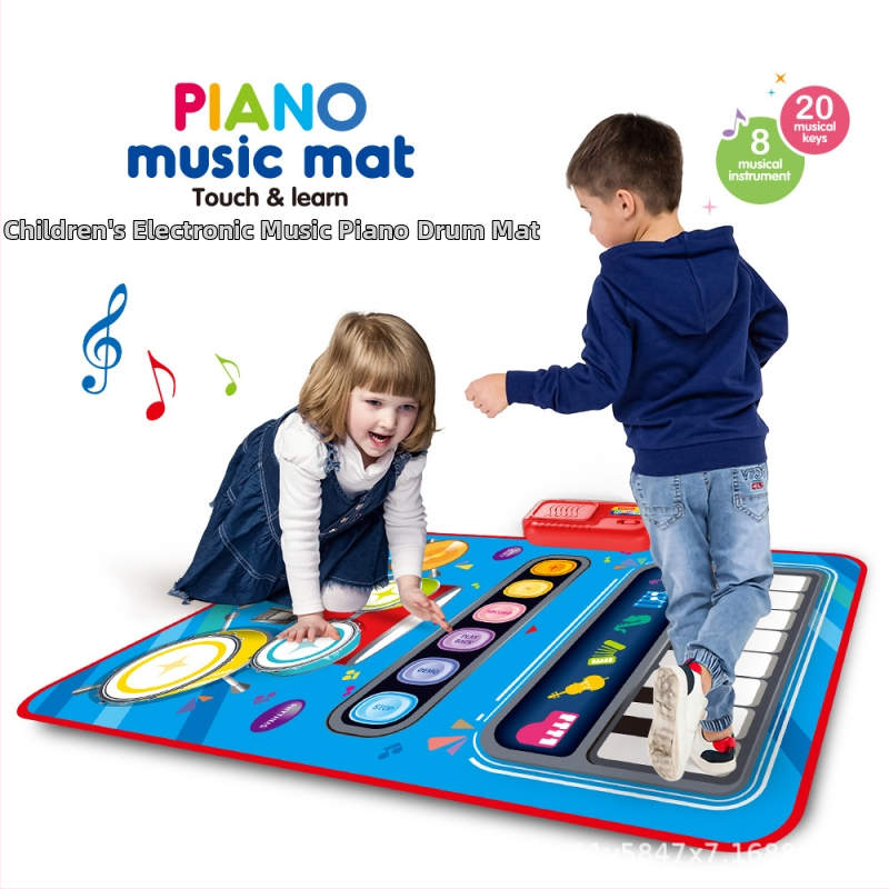 2v1 multifunkčný elektronický hudobný koberec s bubnami pre deti (0–3 rokov) — hudba, bubnovanie, tanec a interakcia rodiča-dieťa; materiály ABS a polyester; integrovaný plazivý koberec, hrúbka 1 cm