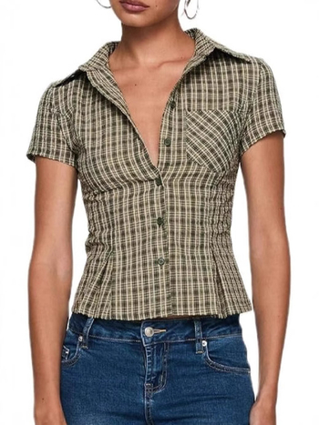 Ženska košulja; Poliester; Kratki rukavi; Ovratnik s reverom; Slim fit; Ulični stil (Poliester; Kratki rukavi; Ovratnik s reverom; Slim fit; Ulični stil)