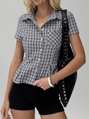 Ženska košulja; Poliester; Kratki rukavi; Ovratnik s reverom; Slim fit; Ulični stil (Poliester; Kratki rukavi; Ovratnik s reverom; Slim fit; Ulični stil)