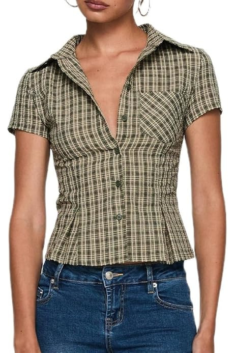 Ženska košulja; Poliester; Kratki rukavi; Ovratnik s reverom; Slim fit; Ulični stil (Poliester; Kratki rukavi; Ovratnik s reverom; Slim fit; Ulični stil)