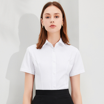 Ženska košulja od pamuka i poliestera, kratki rukav, jednobojna, četvrtasti ovratnik, slim fit