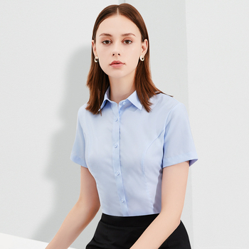 Ženska košulja od pamuka i poliestera, kratki rukav, jednobojna, četvrtasti ovratnik, slim fit