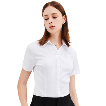 Ženska košulja od pamuka i poliestera, kratki rukav, jednobojna, četvrtasti ovratnik, slim fit