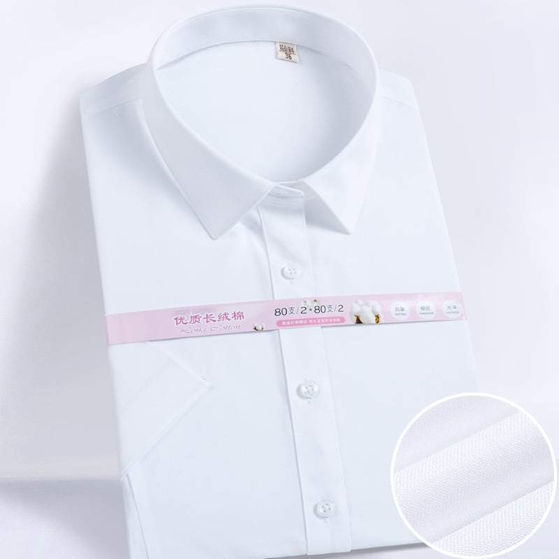 Ženska košulja od pamuka i poliestera, kratki rukav, jednobojna, četvrtasti ovratnik, slim fit