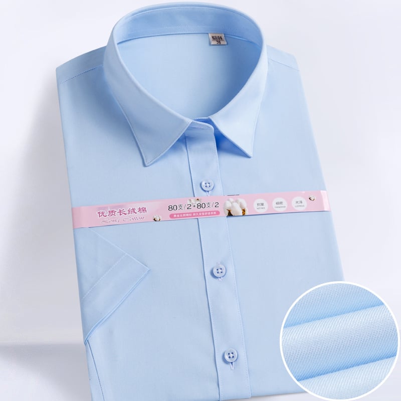 Ženska košulja od pamuka i poliestera, kratki rukav, jednobojna, četvrtasti ovratnik, slim fit