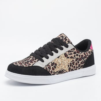 Uniszex gördeszka cipő leopárd mintával, PU+anti-suede bőr, EVA talp, elöl fűzőzárás, alacsony felső rész