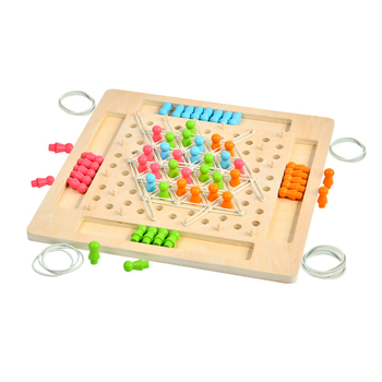 Fából készült szegtábla háromszög sakk játék – családi tanulós játék 4–6 éveseknek