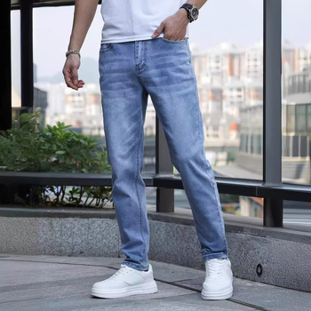 Traperice - Muške rastezljive slim denim hlače, srednji struk, zip zatvarač, 70% pamuk