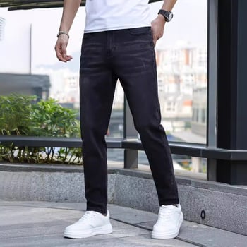 Traperice - Muške rastezljive slim denim hlače, srednji struk, zip zatvarač, 70% pamuk