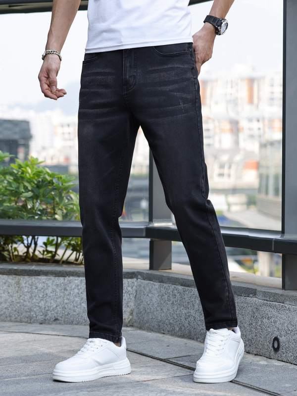 Traperice - Muške rastezljive slim denim hlače, srednji struk, zip zatvarač, 70% pamuk
