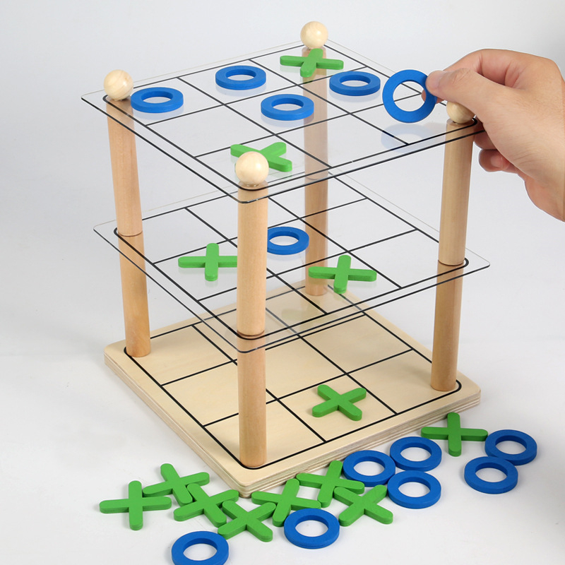 Drvena stolna igra 3D Tic-Tac-Toe za djecu i odrasle, unutarnja upotreba, pakiranje u kutiji, potiče logičko razmišljanje i ručne vještine