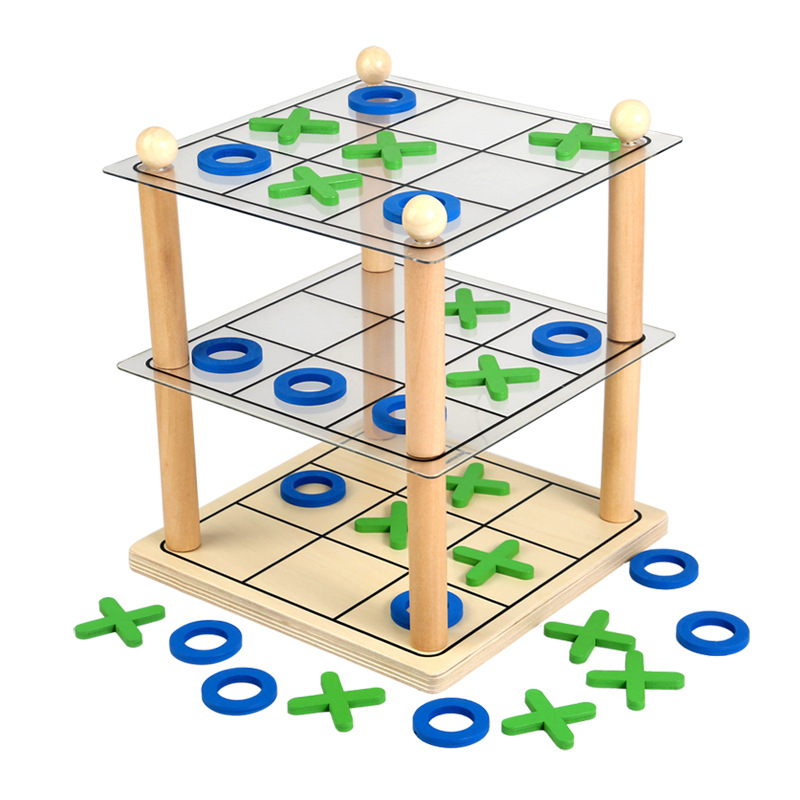 Drvena stolna igra 3D Tic-Tac-Toe za djecu i odrasle, unutarnja upotreba, pakiranje u kutiji, potiče logičko razmišljanje i ručne vještine
