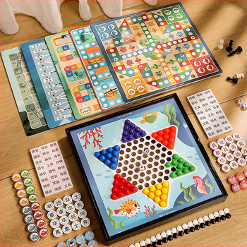 Višestruki set stolnih igara: Checkers, Flying Chess, Gomoku i Xiangqi; plastični edukativni stolni set za dom i zabavu; razvija intelektualni razvoj, koordinaciju ruka-oko, senzorne vještine i komunikaciju roditelj-dijete.