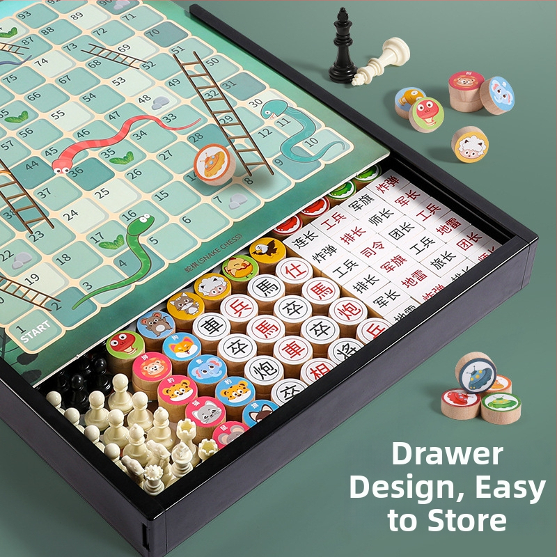 Višestruki set stolnih igara: Checkers, Flying Chess, Gomoku i Xiangqi; plastični edukativni stolni set za dom i zabavu; razvija intelektualni razvoj, koordinaciju ruka-oko, senzorne vještine i komunikaciju roditelj-dijete.