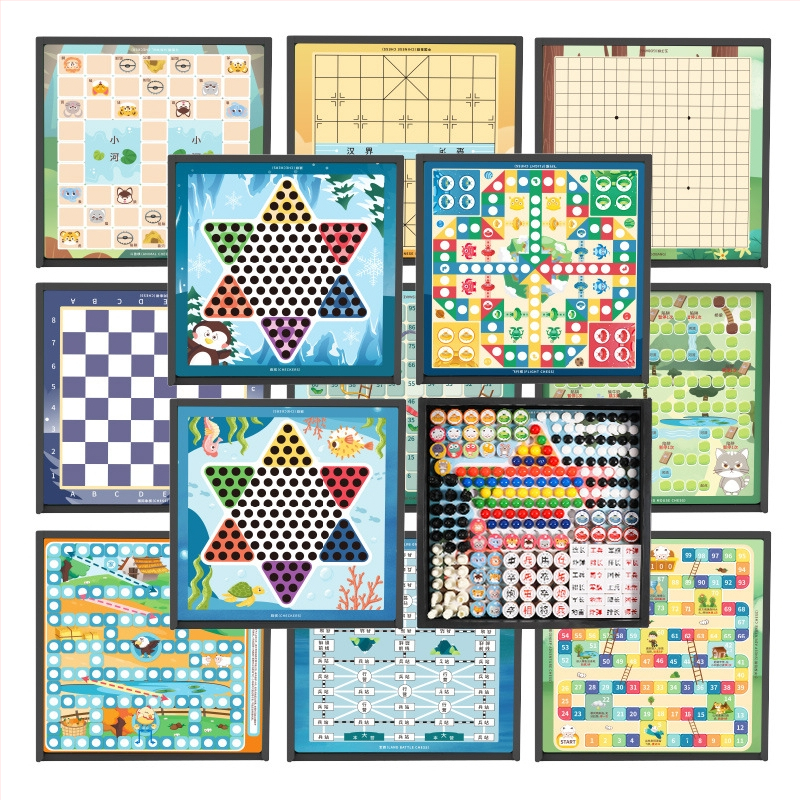Višestruki set stolnih igara: Checkers, Flying Chess, Gomoku i Xiangqi; plastični edukativni stolni set za dom i zabavu; razvija intelektualni razvoj, koordinaciju ruka-oko, senzorne vještine i komunikaciju roditelj-dijete.