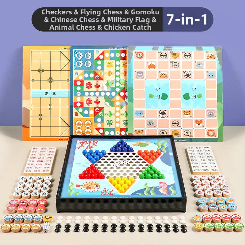Višestruki set stolnih igara: Checkers, Flying Chess, Gomoku i Xiangqi; plastični edukativni stolni set za dom i zabavu; razvija intelektualni razvoj, koordinaciju ruka-oko, senzorne vještine i komunikaciju roditelj-dijete.