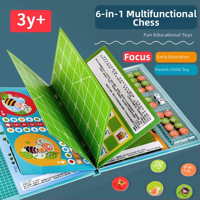 Knjigasti stolni šahovski set: Flying Chess, Checkers i Jungle Animal Chess – obiteljska igra za djecu 4–6 godina, papirni materijal, porijeklo Zhejiang Yunhe.