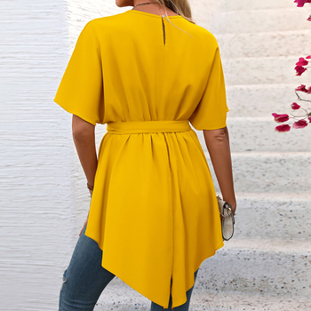 Poliesterska bluza s kratkim rukavima, okrugli ovratnik, pulover stil, standardna duljina (50–65 cm)