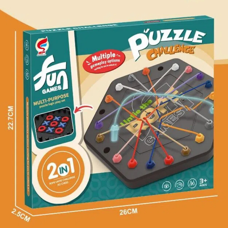 2‑in‑1 kötél puzzle XO sakk társasjáték családi játékhoz — műanyag, Baoheng Technology