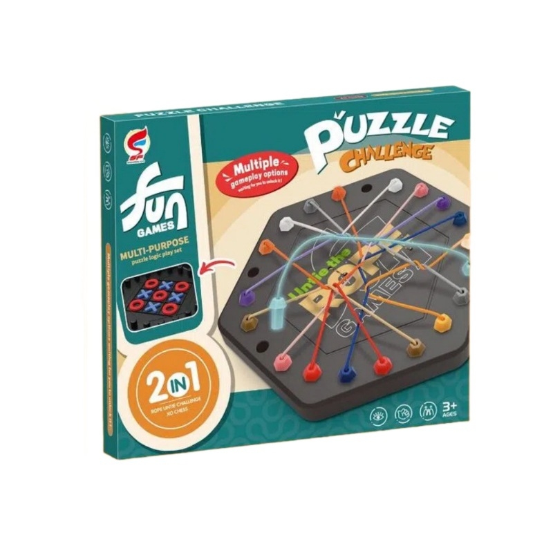 2‑in‑1 kötél puzzle XO sakk társasjáték családi játékhoz — műanyag, Baoheng Technology