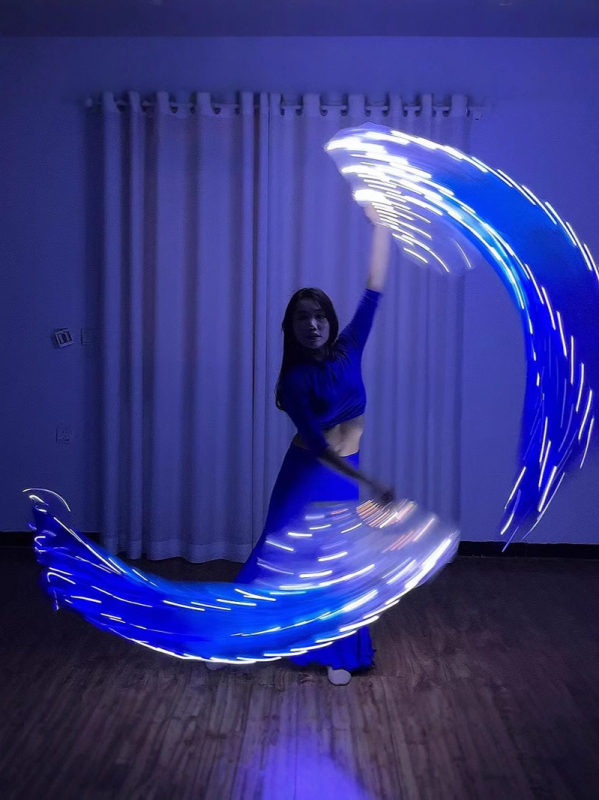 LED fan s Mulberry svilom i poliestrom, svjetleći niz, punjiv, za Belly Dance, žene