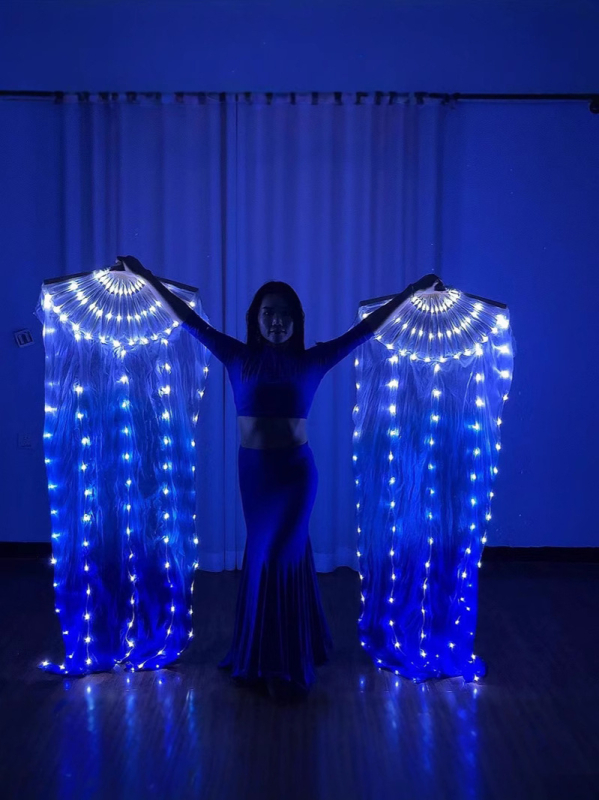 LED fan s Mulberry svilom i poliestrom, svjetleći niz, punjiv, za Belly Dance, žene