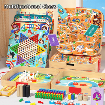 Dječji drveni multifunkcionalni set igara 50-u-1 s Flying Chess i Gomoku, za dob djeteta 4–6 godina