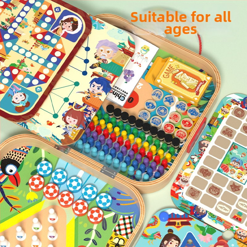 Dječji drveni multifunkcionalni set igara 50-u-1 s Flying Chess i Gomoku, za dob djeteta 4–6 godina