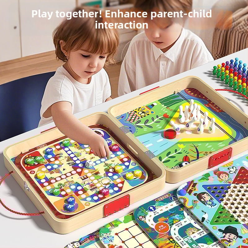 Dječji drveni multifunkcionalni set igara 50-u-1 s Flying Chess i Gomoku, za dob djeteta 4–6 godina