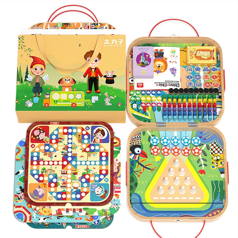 Dječji drveni multifunkcionalni set igara 50-u-1 s Flying Chess i Gomoku, za dob djeteta 4–6 godina