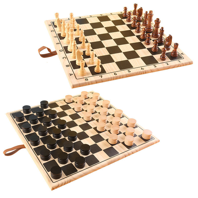 Drvena dječja stolna igra 2 u 1: šah i dama, interaktivna igra roditelj-dijete, puzzle, uzrast 4–6 godina