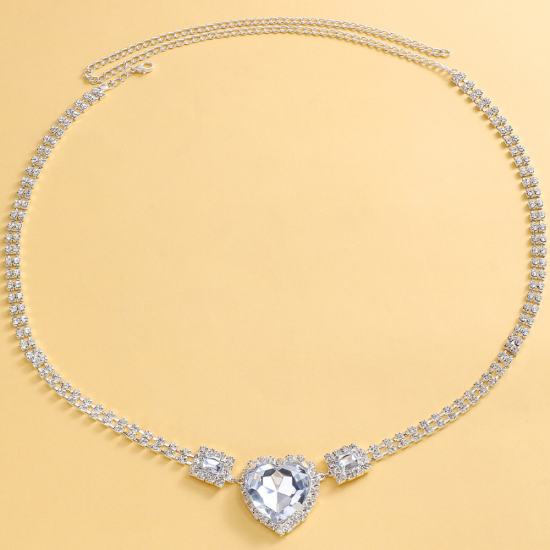 Сърцевидна верига за тяло и талия за танц на корема, с Rhinestone кристали и електроплатина