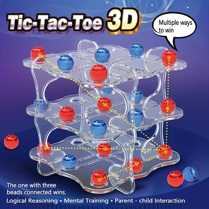 Plastična 3D kristalna igra Tic-Tac-Toe za dva igrača, za djecu — razvoj logičkog razmišljanja, koordinacija ruka-oko, interaktivno učenje