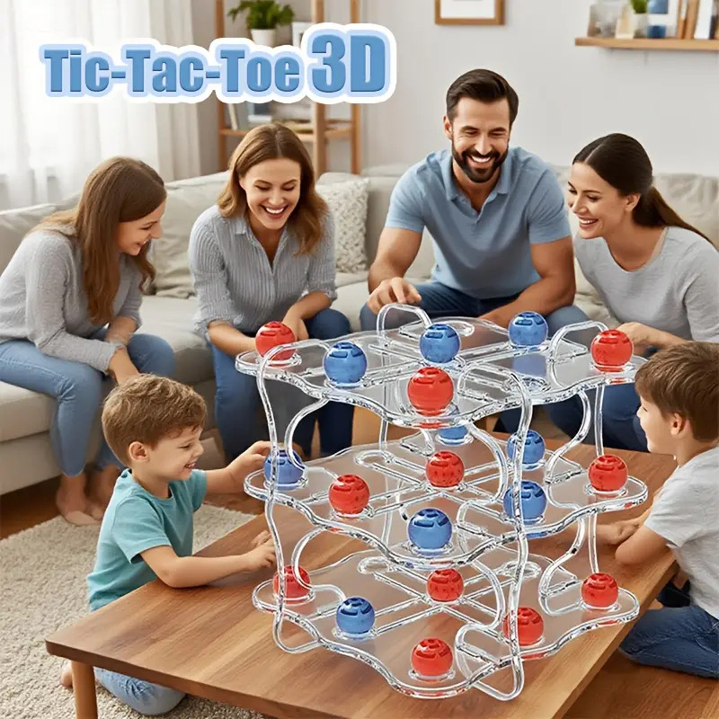 Plastična 3D kristalna igra Tic-Tac-Toe za dva igrača, za djecu — razvoj logičkog razmišljanja, koordinacija ruka-oko, interaktivno učenje