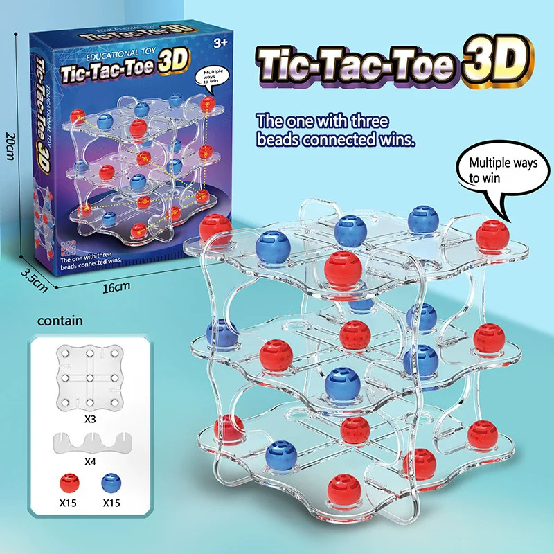 Plastična 3D kristalna igra Tic-Tac-Toe za dva igrača, za djecu — razvoj logičkog razmišljanja, koordinacija ruka-oko, interaktivno učenje