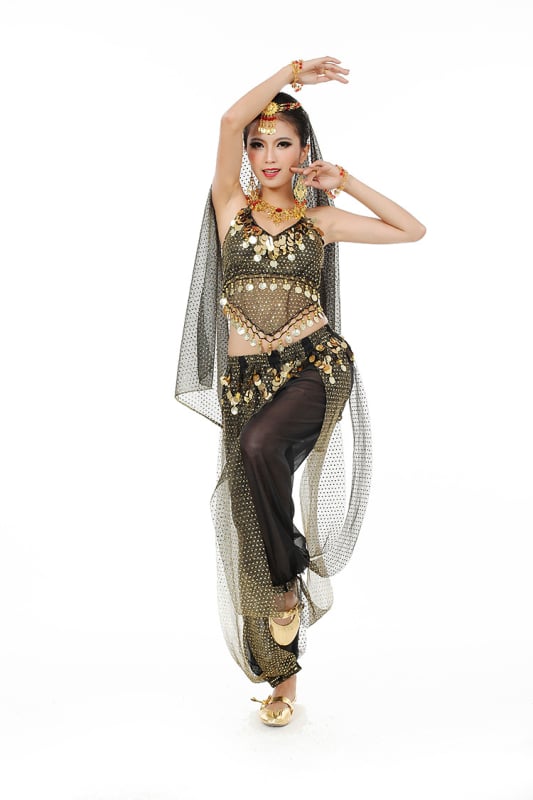 Kostim za belly dance, set od 3 dijela: gornji dio, hlače i kaiš oko struka; tkanina šifon, sintetička vlakna