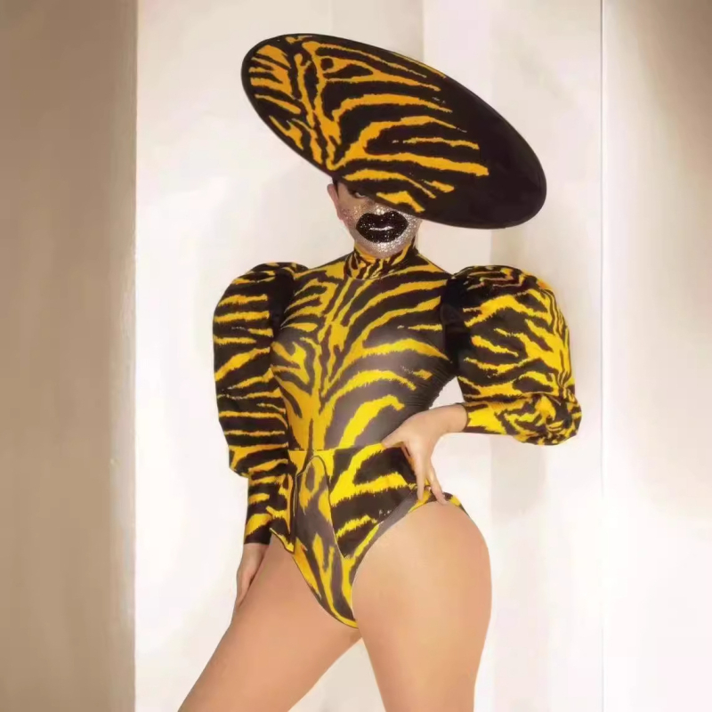 Ženski plesni kostim leopard uzorka, dugi rukav, oblikovanje struka, tkanina od spandexa