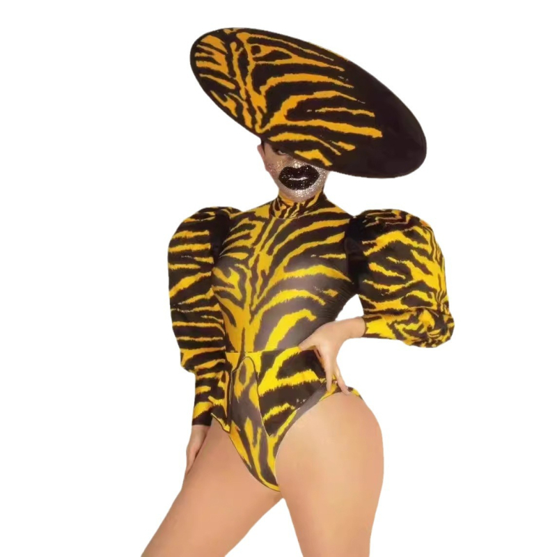 Ženski plesni kostim leopard uzorka, dugi rukav, oblikovanje struka, tkanina od spandexa
