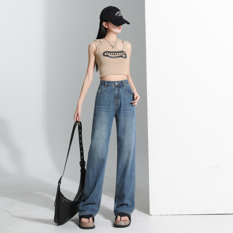 Hlače visokog struka od Tencel denima, široke nogavice, straight kroj, lagana Lyocell tkanina 70-80%